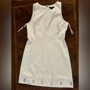 White House Black Market White Dress w/ Silver Accent on Bottom Trim - Size 12